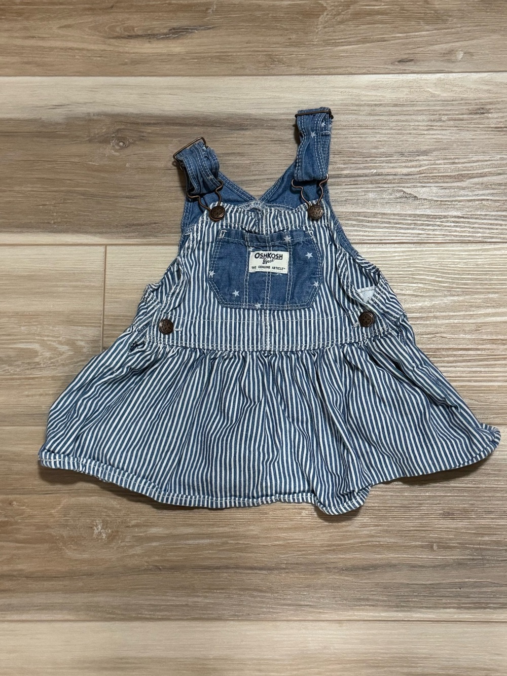 OshKosh B'gosh Denim Hickory Stripe Star Accent Overall Jumper Dress 12M
